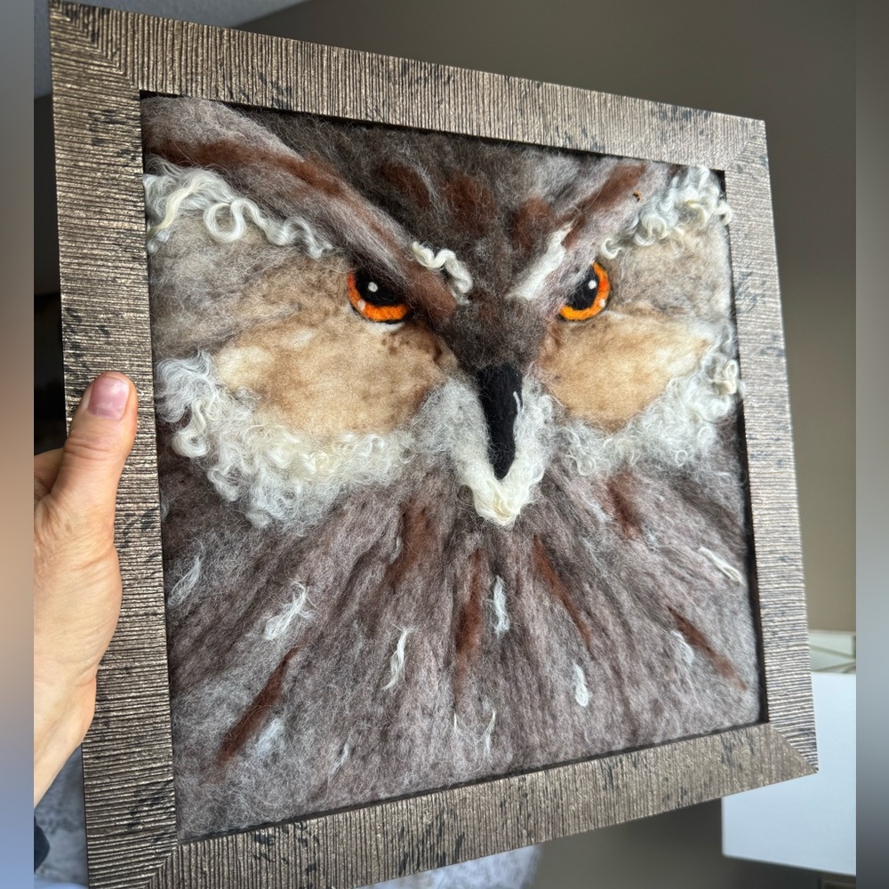 Wall art - Fibre Art 14” x 14” framed Owl